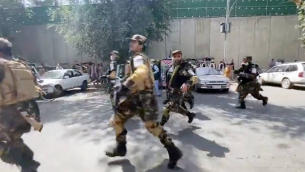 Videograb of the sequence of event that led to heavy gunfire in the Afghan capital as the Taliban cracked down on a protest.