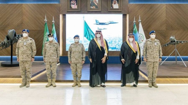 Deputy Minister of Defense Prince Khalid Bin Salman and military officials during his tour of the Royal Saudi Air Force in Riyadh. — courtesy Twitter