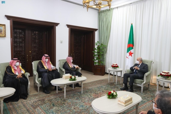 The Saudi foreign minister met on Tuesday with Algeria’s president Abdelmadjid Tebboune At the presidential palace in Algiers.