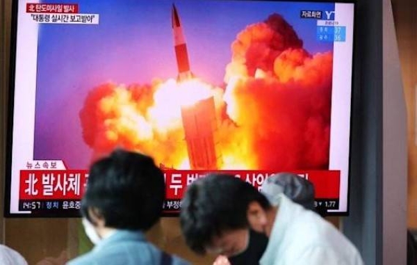 A file footage broadcast by the South Korean media showing North Korea's ballistic missile launch.
