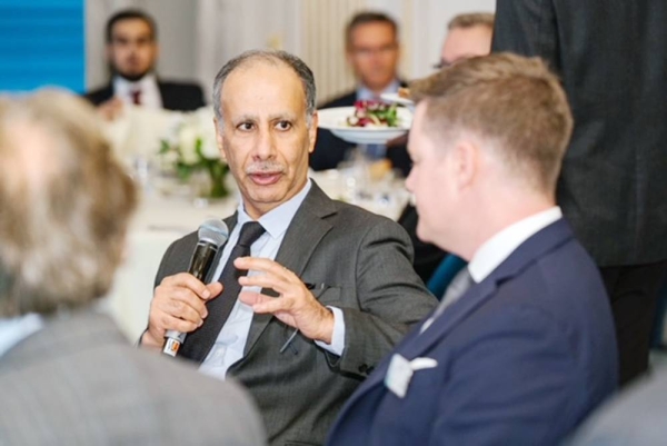 GAMI Governor Eng. Ahmed bin Abdulaziz Al-Ohali seen answering a question during the ‘Flourishing Opportunities in Saudi Arabia's Defense Sector’ Workshop, in London.