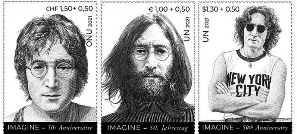 UN honors International Day of Peace with John Lennon stamps. — courtesy UNPA