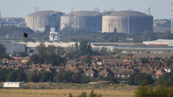 Storage tanks of liquified natural gas are seen at an import terminal in southeast England on Sept. 21.