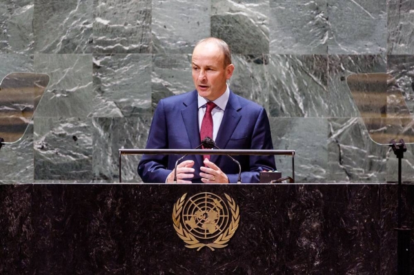 Micheál Martin, Taoiseach of Ireland, addresses the general debate of the UN General Assembly’s 76th session. — courtesy UN Photo/Loey Felipe