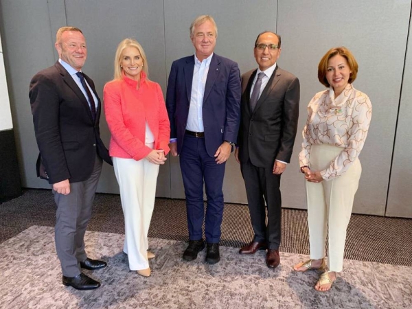 Members of Cruise Saudi and CLIA at Seatrade Global in Miami. (L-R) Mark Robinson, chief commercial and operations officer of Cruise Saudi; Kelly Craighead, president and CEO of CLIA; Miguel Reyna chief development & asset management officer of Cruise Saudi; Pierfrancesco Vago, global chairman of CLIA (and executive chairman of MSC Cruises); Ragda Bakhorji, corporate communications manager of Cruise Saudi.