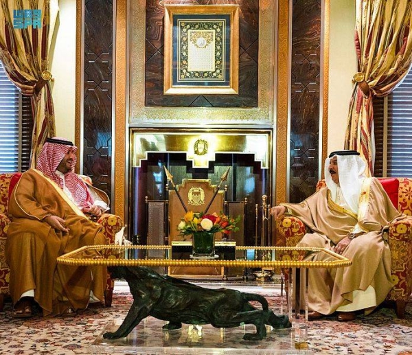 King Hamad Bin Isa Al Khalifa of the Kingdom of Bahrain received at Al Safriya Palace here on Wednesday Prince Turki Bin Mohammad Bin Fahd, minister of state, member of the Council of Ministers and the accompanying delegation.