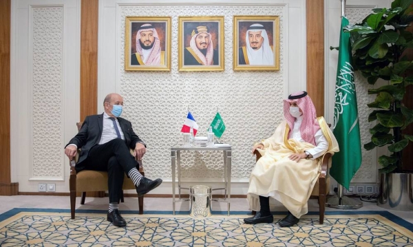 Foreign Minister Prince Faisal Bin Farhan met on Sunday with French Foreign Minister Jean-Yves Le Drian in Riyadh.
