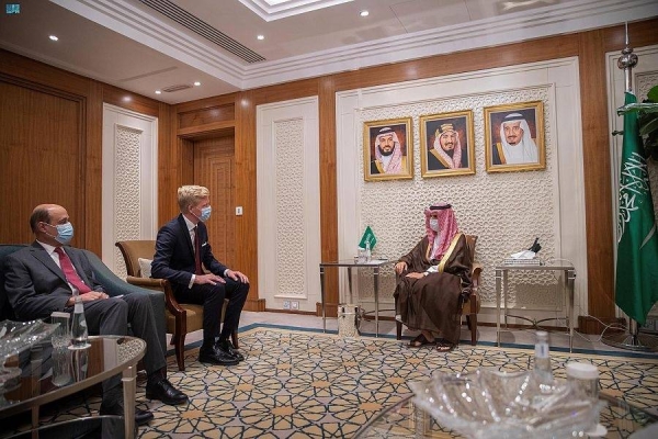 Foreign Minister Prince Faisal Bin Farhan received UN’s envoy to Yemen Hans Grundberg here on Monday.