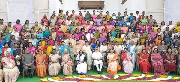 File photo of Indian Prime Minister Narendra Modi with empowered Indian women.