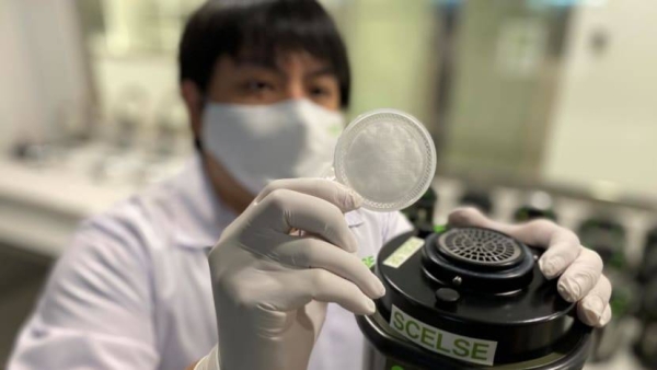 Dr Irvan Luhung from NTU's Singapore Centre for Environmental Life Sciences Engineering with the air sampling devices.