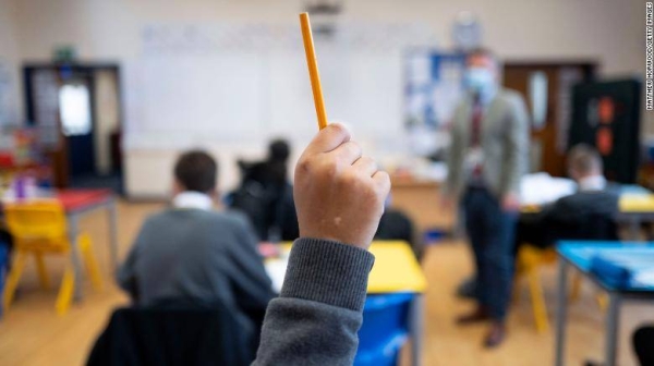 Children attending a lesson at Whitchurch High School in Cardiff, Wales, on September 14, 2021.