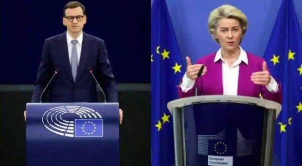 Polish Prime Minister Mateusz Morawiecki (L) and European Commission chief Ursula von der Leyen.