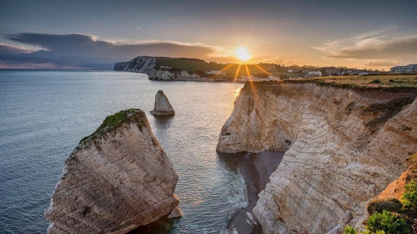 Sunset over Freshwater Bay, Isle of Wight, England.