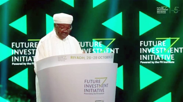 Gabonese President Ali Bongo speaking at the Future Investment Initiative (FII) in Riyadh Tuesday.