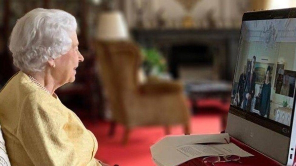 The Queen was pictured during a video call from Windsor Castle on Tuesday.