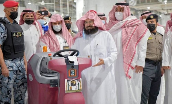 The President of the General Presidency for the Affairs of the Two Holy Mosques Sheikh Dr. Abdulrahman Bin Abdulaziz Al-Sudais inaugurated Wednesday the Smart Disinfection Robot at the Grand Mosque.