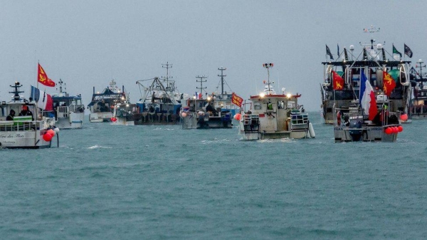 In May, about 60 French fishing vessels staged a protest outside the harbor at St Helier, Jersey.
