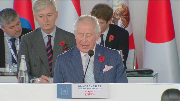 UK's Prince Charles, a long-time environmentalist, addresses the G20 on Sunday morning before the final communiqué was known.