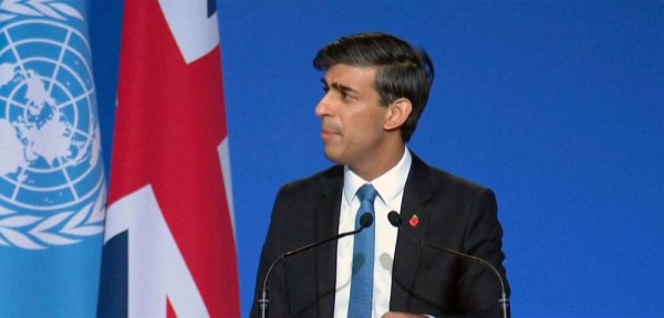 Britain's Chancellor of the Exchequer Rishi Sunak speaks at the COP26 UN Climate Summit in Glasgow, on Wednesday.