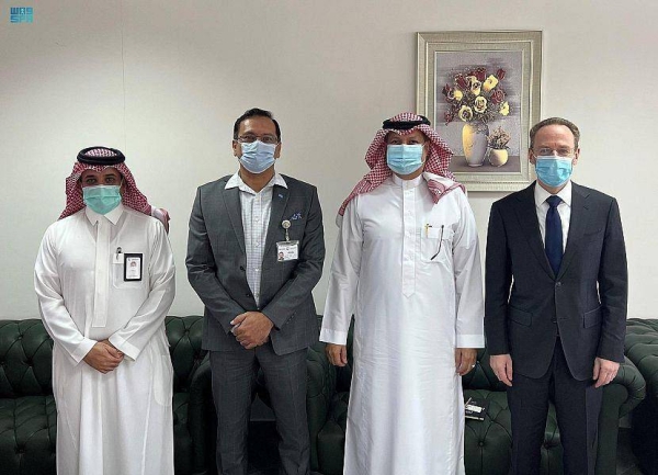 Dr. Aqeel Al-Ghamdi with Head of the UN Office for the Coordination of Humanitarian Affairs (OCHA) in Saudi Arabia Sascha Graumann.