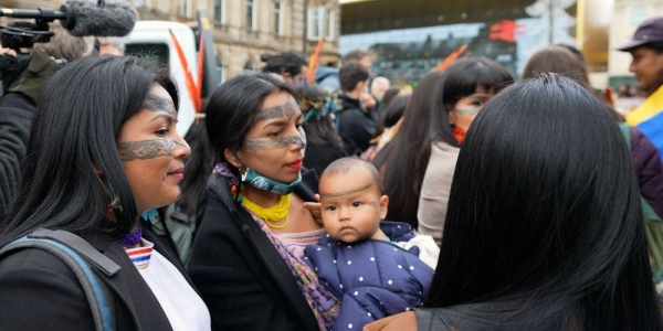 Indigenous activists demonstrate on the streets of the COP26 host city, Glasgow, during the landmark UN climate conference. — courtesy UN News/Grace Barret