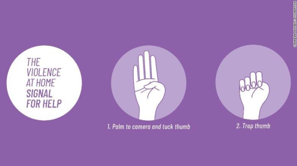 This graphic created by the Canadian Women’s Foundation shows a hand signal for help.