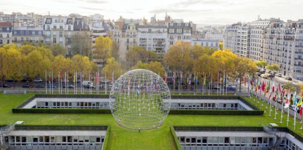 A view of the Symbolic Globe by Erik Reitzel at UNESCO Headquarters in Paris, France. — courtesy UNESCO/Christelle Alix