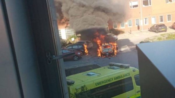 Pictures of a burning car outside the Liverpool Women's Hospital have been widely shared on social media.