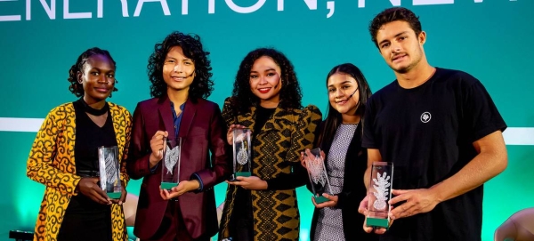 Pictured are five of the six young change-makers who were honored at the 2021 Young Activists Summit held in Geneva.