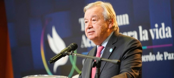 UN Secretary-General António Guterres delivers his speech at the Special Justice for Peace event in Colombia.