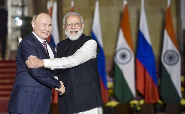 Russian President Vladimir Putin and Indian Prime Minister Narendra Modi in New Delhi on Monday.