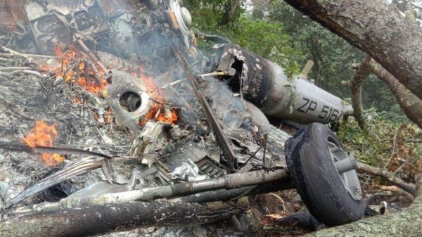 The helicopter had just taken off from the army base in Sulur when it crashed.
