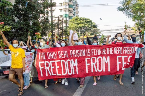 Young people take part in a pro-democracy demonstration in Myanmar. — courtesy Unsplash/Pyae Sone Htun