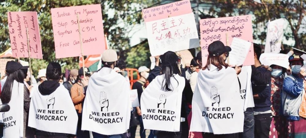 Young people take part in a pro-democracy demonstration in Myanmar. — courtesy Unsplash/Pyae Sone Htun