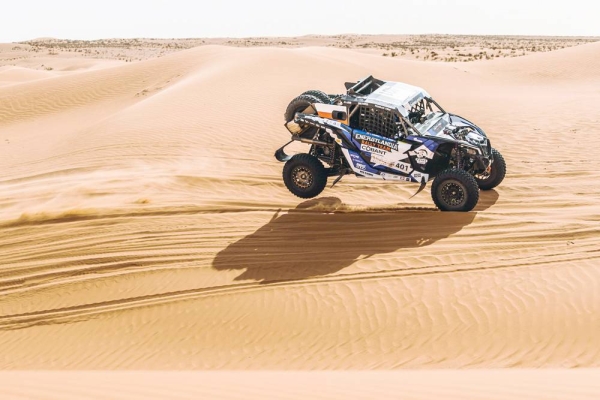 Nasser Al-Attiyah & Mathieu Baumel racing at Hail Rally during the stage 3 in Hail, Saudi Arabia.