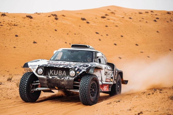 Nasser Al-Attiyah & Mathieu Baumel racing at Hail Rally during the stage 3 in Hail, Saudi Arabia.