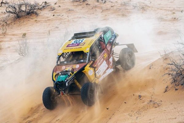 Nasser Al-Attiyah & Mathieu Baumel racing at Hail Rally during the stage 3 in Hail, Saudi Arabia.