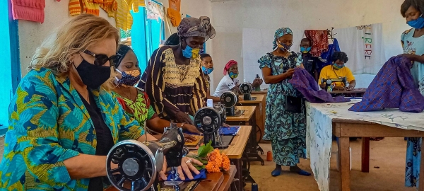 Deputy Head of MINUSCA, Lizbeth Cullity, pays a visit to beneficiaries of MINUSCA's Community Violence Reduction (CVR) program at the Training Center for Victims of Sexual Violence in Bangassou.