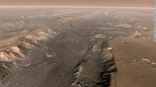 This composite image of Valles Marineris was taken by NASA's Mars Odyssey orbiter. 