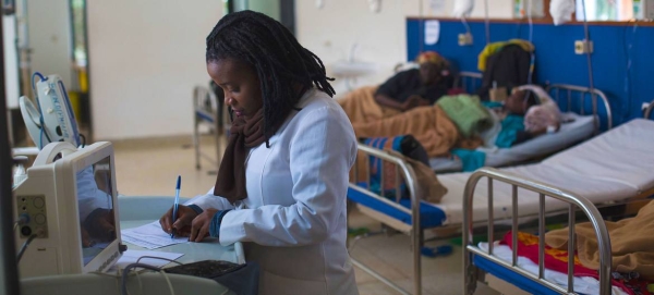 A nurse provides care for cancer patients undergoing chemotherapy in a hospital in Burera District, Rwanda.