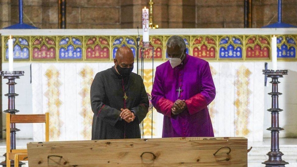 Tutu's pine coffin will lie in state in the cathedral for two days.