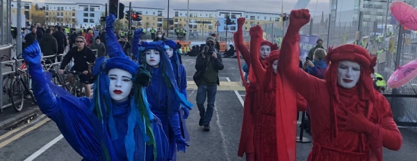 Protesters outside the COP26 conference site