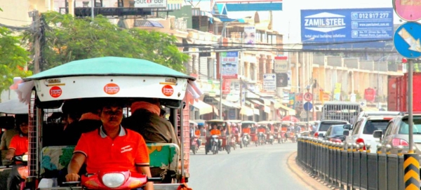 Tuk-tuk drivers in Phnom Penh, Cambodia.