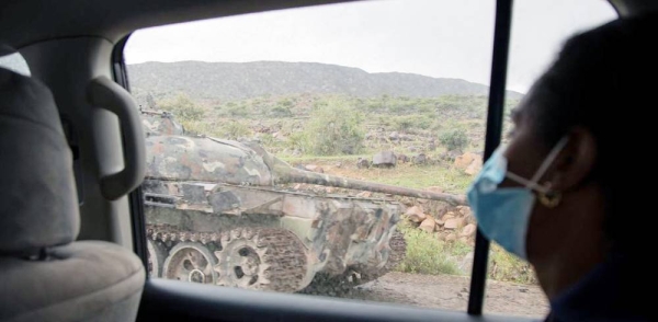 An armored vehicle is left abandoned on a road in Tigray, Ethiopia, on July 20, 2021. — courtesy UNICEF/Christine Nesbitt