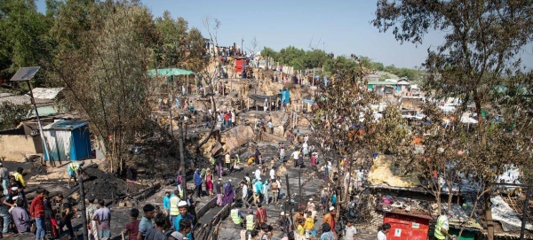 Thousands of Rohingya have been left homeless after a massive fire broke out in their refugee camp in Cox's Bazar, Bangladesh, burning down 300 shelters and damaging another 500.