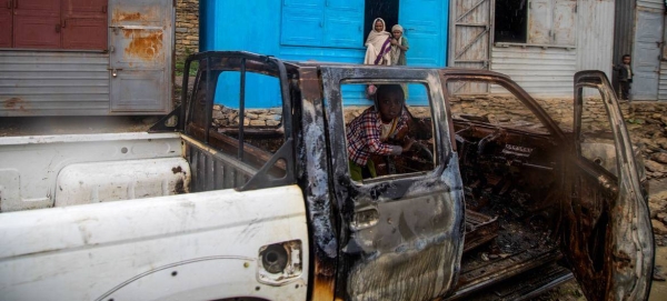 A child inside a damaged vehicle during a fighting in the Tigray region, northern Ethiopia.