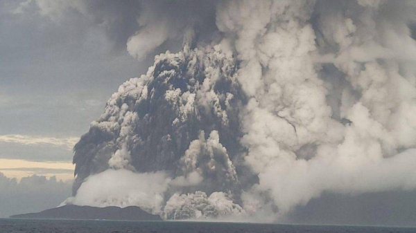 The volcano erupted for several days. This photo was taken a day before the eruption that caused the tsunami.