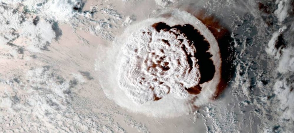 Explosive eruption of the Hunga Tonga-Hunga Ha'apai volcano on Jan. 15, 2022. — courtesy UNICEF/NOAA