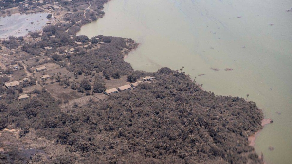 A photo released by the New Zealand Defense Force showed a part of Tonga blanketed in ash.