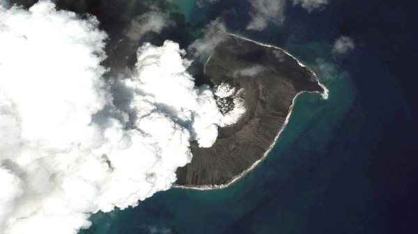 The Hunga Tonga-Hunga Ha'apai volcano before its main eruption on Saturday.